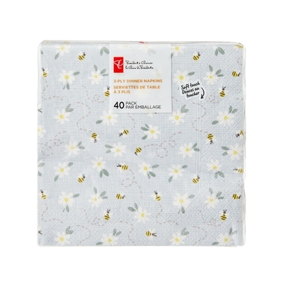 le Choix du Président Emballage de 40 serviettes cocktail à 3 plis – abeilles et fleurs 40 ea, 0,13 $/1ch