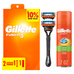 Gillette Fusion5 Shaving Razor for Men, 1 Razor Handle, 2 Razor Blade Refills and 1 Fusion Sensitive Shaving Gel 1 ea, $29.99/1ea