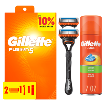 Gillette Fusion5 Shaving Razor for Men, 1 Razor Handle, 2 Razor Blade Refills and 1 Fusion Sensitive Shaving Gel 1 ea, $29.99/1ea