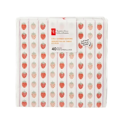 President's Choice 3 Ply Dinner Napkins 40 Pack - Strawberry 40 ea, $0.13/1ea