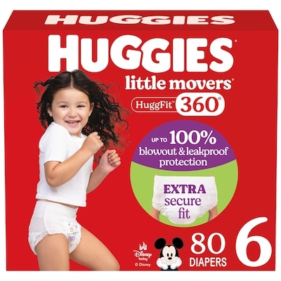 Huggies Little Movers HuggFit 360° Baby Diapers, Size 6, 80 Count 80 ea, $0.52/1ea