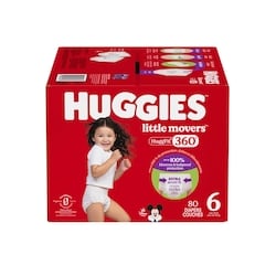 Huggies Couches pour bébés HuggFit 360° de Little Movers, taille 6, 80 unités 80 ea, 0,44 $/1ch