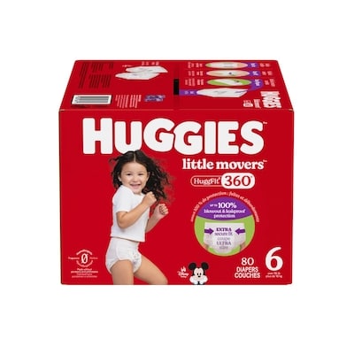 Huggies Couches pour bébés HuggFit 360° de Little Movers, taille 6, 80 unités 80 ea, 0,50 $/1ch