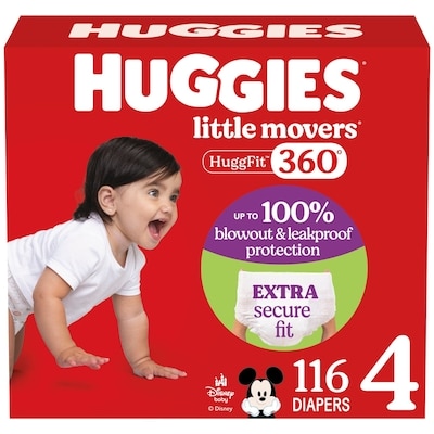 Huggies Little Movers HuggFit 360° Baby Diapers, Size 4, 116 Count 116 ea, $0.38/1ea