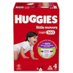 Huggies Couches pour bébés HuggFit 360° de Little Movers, taille 4, 116 unités 116 ea, 0,30 $/1ch