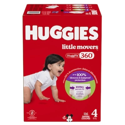 Huggies Couches pour bébés HuggFit 360° de Little Movers, taille 4, 116 unités 116 ea, 0,34 $/1ch