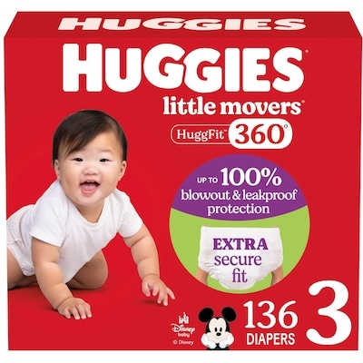 Huggies Little Movers HuggFit 360° Baby Diapers, Size 3, 136 Count 136 ea, $0.29/1ea