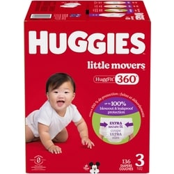 Huggies Couches pour bébés HuggFit 360° de Little Movers, taille 3, 136 unités 136 ea, 0,31 $/1ch