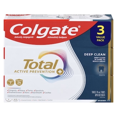 Colgate Total Active Prevention + Anticavity, Antigingivitis Antisensitivity Toothpaste Deep Clean Paste Value Pack 210 ml, $5.47/100ml