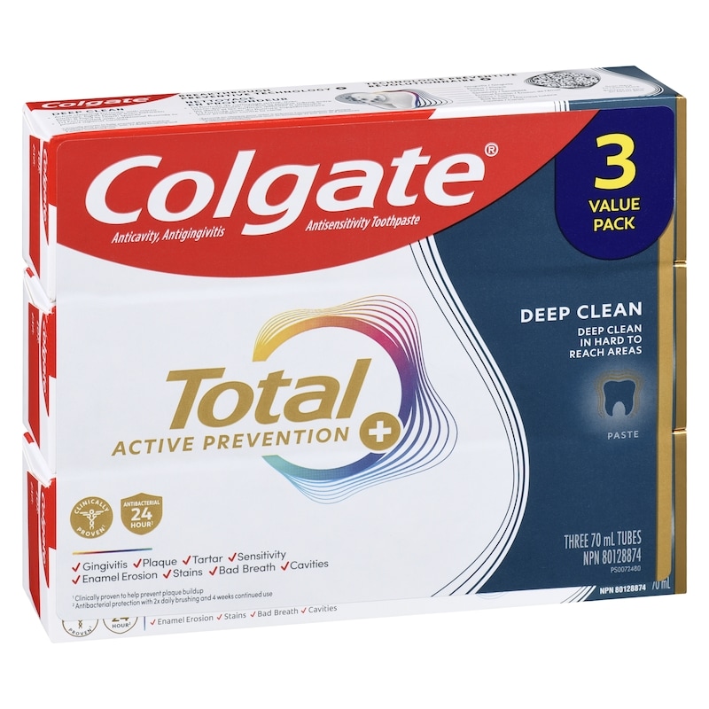 Total Active Prevention + Anticavity, Antigingivitis Antisensitivity Toothpaste Deep Clean Paste Value Pack