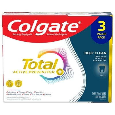 Colgate Total prévention active plus dentifrice nettoyage en profondeur, paquet de 3 210 ml, 6,19 $/100ml