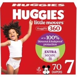 Little Movers HuggFit 360° Baby Diapers, Size 7, 70 Count
