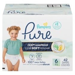 Pure Baby Diapers, Size 6 (35+ lbs), 42, Up to 100% Leakproof, Premium Hypoallergenic Soft Diapers