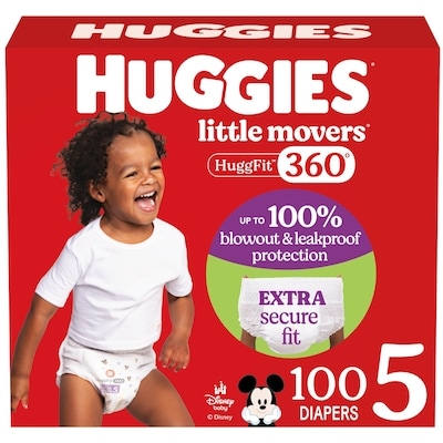 Huggies Little Movers HuggFit 360° Baby Diapers, Size 5, 100 Count 100 ea, $0.42/1ea