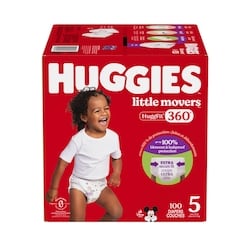 Huggies Couches pour bébés HuggFit 360° de Little Movers, taille 5, 100 unités 100 ea, 0,42 $/1ch