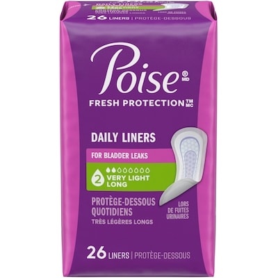 Poise Protège-slips d’incontinence, absorption très légère, longs, 26 unités 26 ea, 0,23 $/1ch