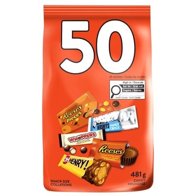 Hershey’s Chocolats assortis 50 unités 481 g, 2,29 $/100g