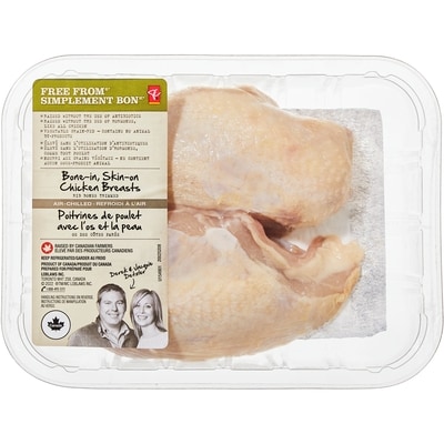 President's Choice Free From Split Chicken Breasts, Bone-in, Skin-on $13.22/1kg $6.00/1lb