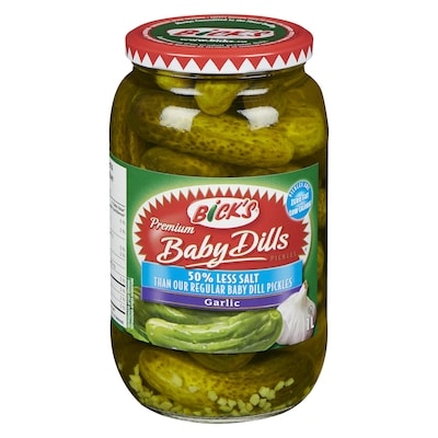 Bicks Premium Baby Dills Pickles Less Salt, Garlic 1 l, $0.70/100ml