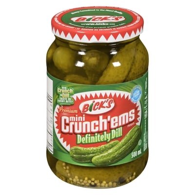 Bicks Mini Crunch'ems Premium Pickles Definitely Dill 500 ml, $1.20/100ml