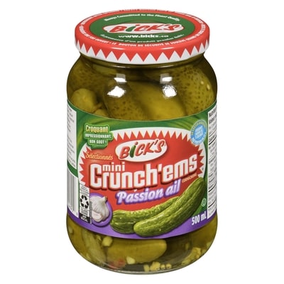 Bick’s Mini crunch'ems sélectionnés cornichons passion ail 500 ml, 1,20 $/100ml