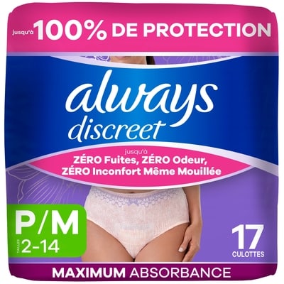Always Couches pour femmes adultes, taille P/M, 17 U 17 ea, 1,35 $/1ch