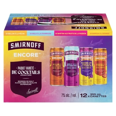 Smirnoff Boisson de malt alcoolisée de qualité supérieure paquet variété de cocktails aromatisés (Pièce d’identité requise au moment du ramassage) 12x355.0 ml, 0,61 $/100ml