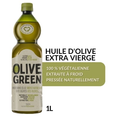 Olive Green Huile d'olive extra vierge extraite à froid 1 l, 1,20 $/100ml