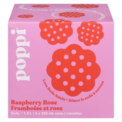 Poppi Raspberry Rose Soda 4x355.0 ml, $0.91/100ml