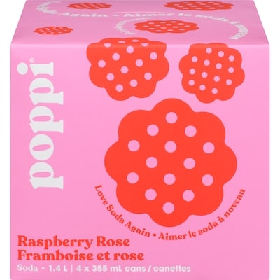 Poppi Soda framboise et rose 4x355.0 ml, 0,91 $/100ml