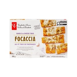 President's Choice Garlic and Cheese Trio Focaccia 456 g, $1.32/100g
