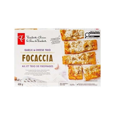 President's Choice Garlic and Cheese Trio Focaccia 456 g, $1.32/100g