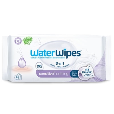 WaterWipes Sensitive+ Soothing Wipes, 3-In-1 Cleans, Cares, Soothes, 99% Water with Botanical Extract, Unscented & Hypoallergenic Baby Wipes, 60 Count 60 ea, $0.13/1ea