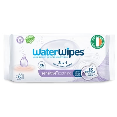 WaterWipes Sensitive+ Soothing Wipes, 3-In-1 Cleans, Cares, Soothes, 99% Water with Botanical Extract, Unscented & Hypoallergenic Baby Wipes, 60 Count 60 ea, $0.10/1ea