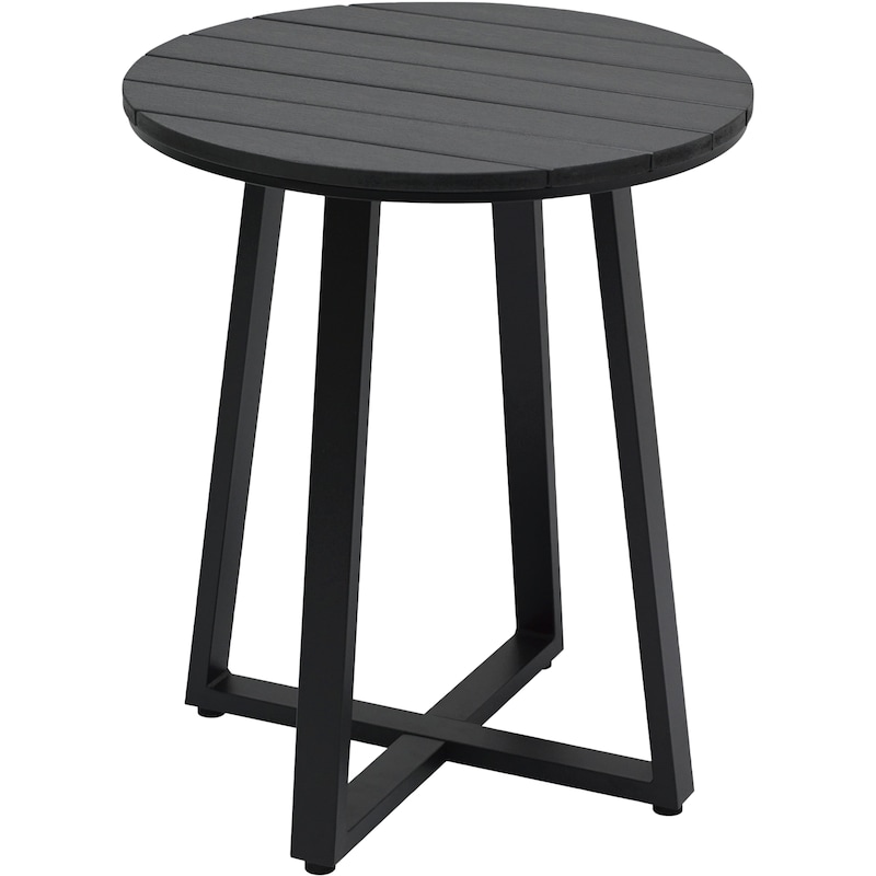 Round Slat Top Accent Table - Black