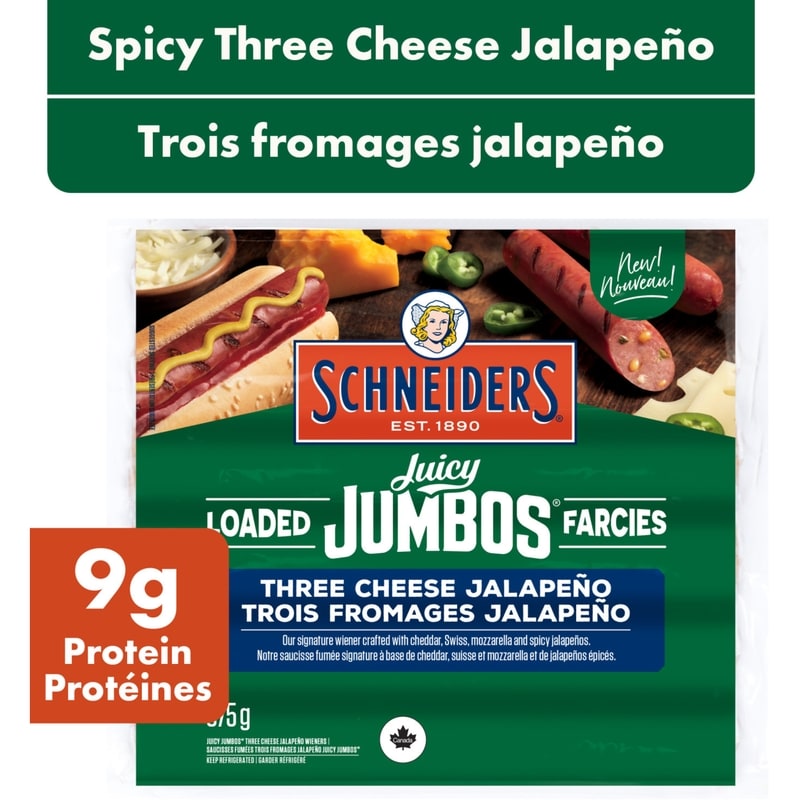 Schneiders Juicy Jumbos Loaded Three Cheese Jalapeno Hot Dogs