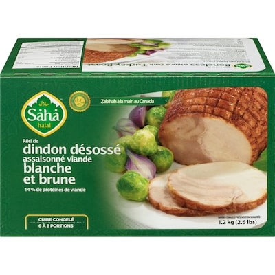 SAHA HALAL Rôti de dindon désossé assaisonné viande blanche et brune 1.2 kg, 1,75 $/100g