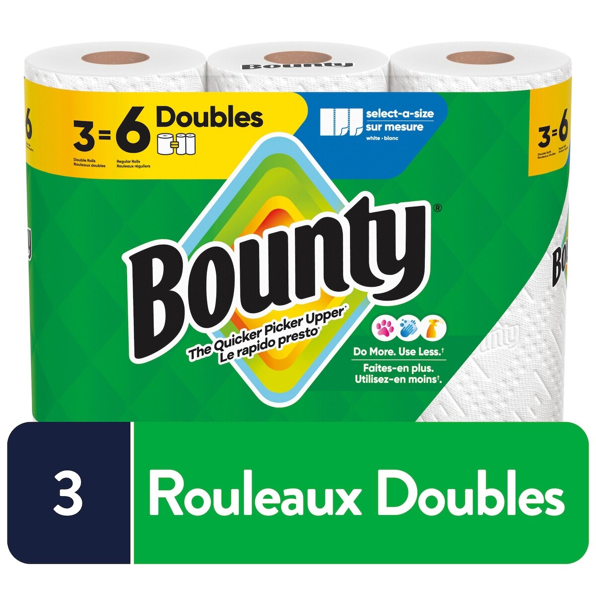 Bounty Essuie-tout Sur mesure, blanc, 3 rouleaux doubles, 82 feuilles par rouleau 3 ea, 4,33 $/1ch