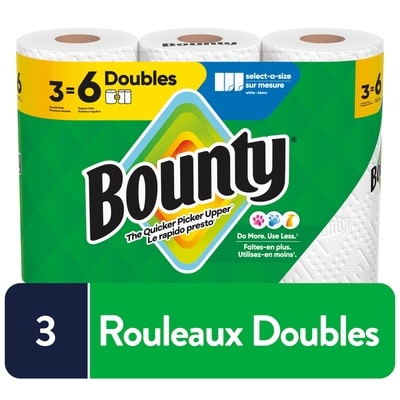 Bounty Essuie-tout Sur mesure, blanc, 3 rouleaux doubles, 82 feuilles par rouleau 3 ea, 4,66 $/1ch