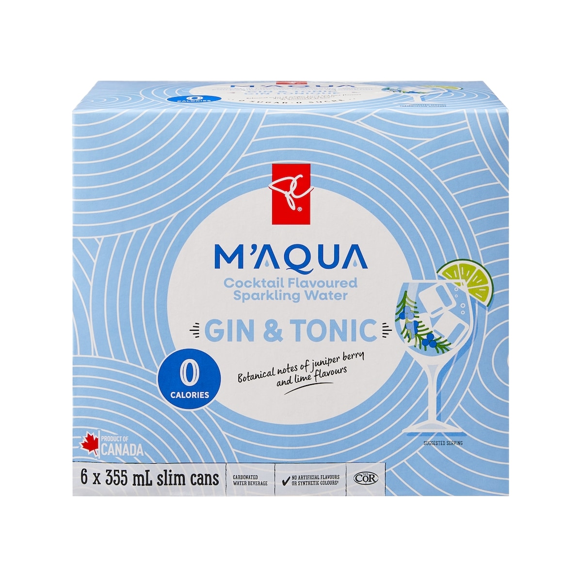 President's Choice M'AQUA™ Gin & Tonic Flavoured Sparkling Water  6x355.0 ml, $0.30/100ml