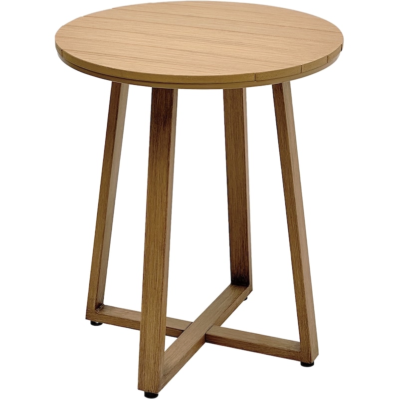 Round Slat Top Accent Table - Tan