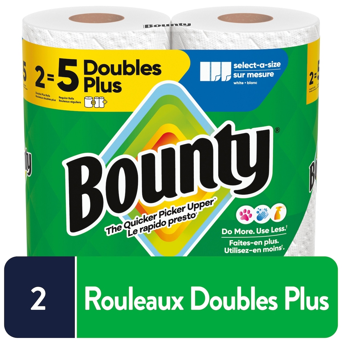Bounty Essuie-tout Sur mesure, blanc, 2 rouleaux doubles plus, 103 feuilles par rouleau 2 ea, 5,25 $/1ch