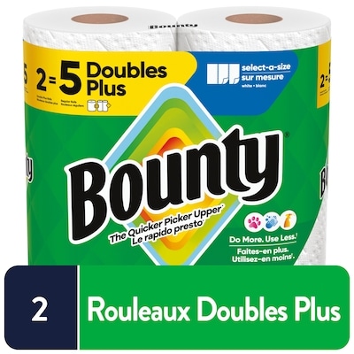 Bounty Essuie-tout Sur mesure, blanc, 2 rouleaux doubles plus, 103 feuilles par rouleau 2 ea, 5,50 $/1ch
