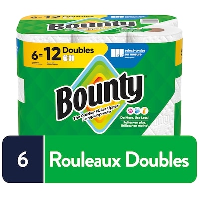Bounty Essuie-tout Sur mesure, blanc, 6 rouleaux doubles, 82 feuilles par rouleau 6 ea, 3,00 $/1ch