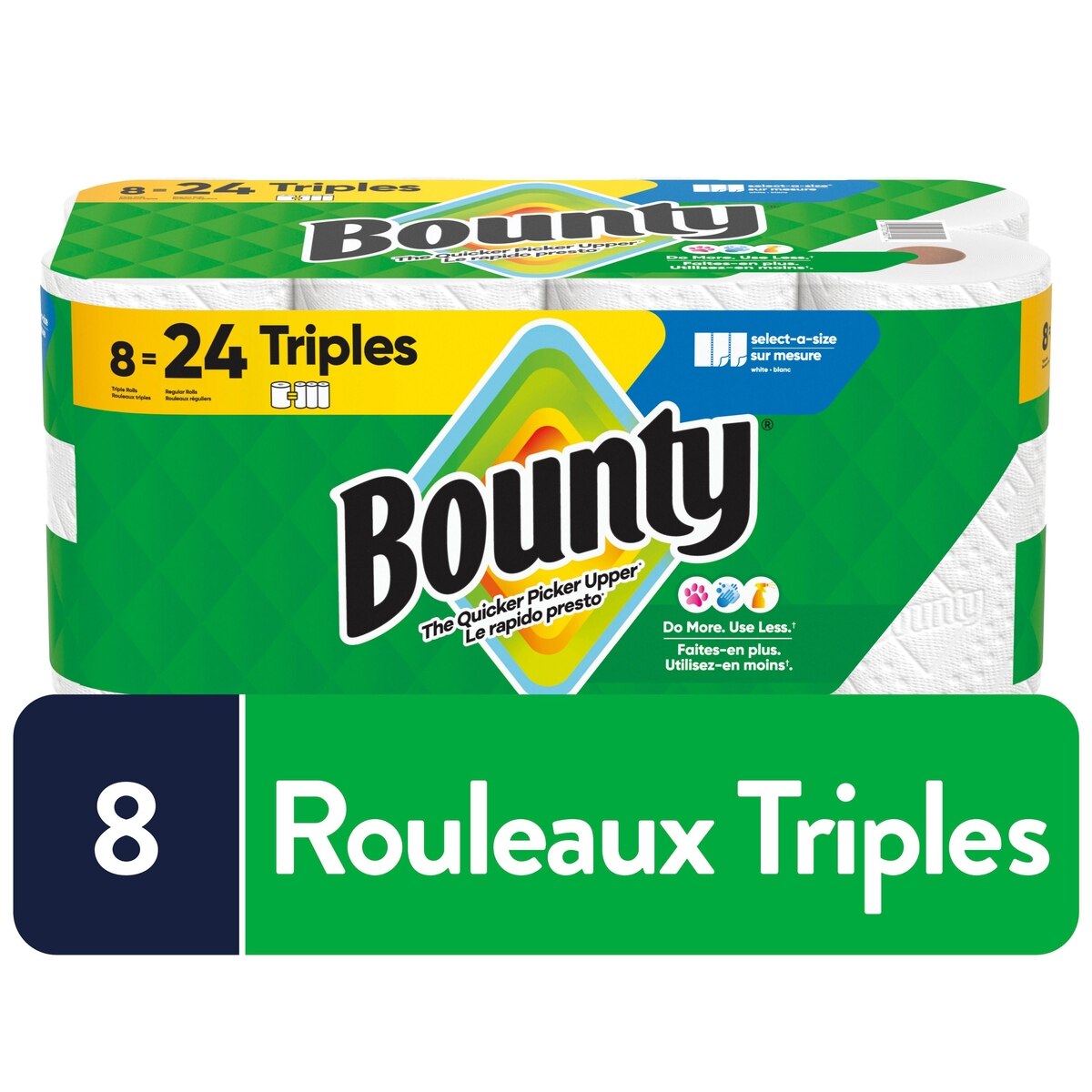 Bounty Essuie-tout Sur mesure, blanc, 8 rouleaux triples, 123 feuilles par rouleau 8 ea, 4,37 $/1ch