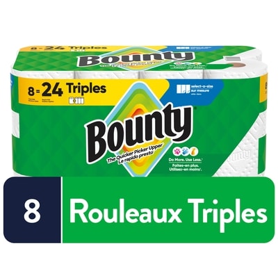 Bounty Essuie-tout Sur mesure, blanc, 8 rouleaux triples, 123 feuilles par rouleau 8 ea, 4,37 $/1ch