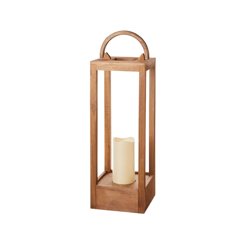 Large Battery-Operated Wood Lantern