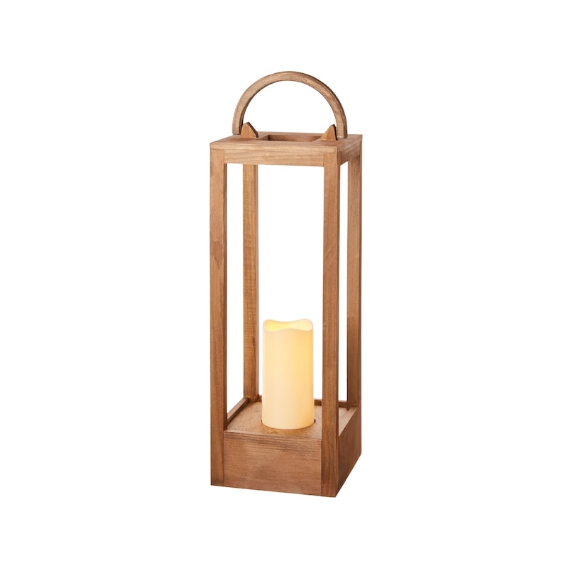 Large Battery-Operated Wood Lantern
