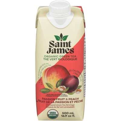 Saint James Organic Green Tea, Passionfruit & Peach 500 ml, $0.60/100ml