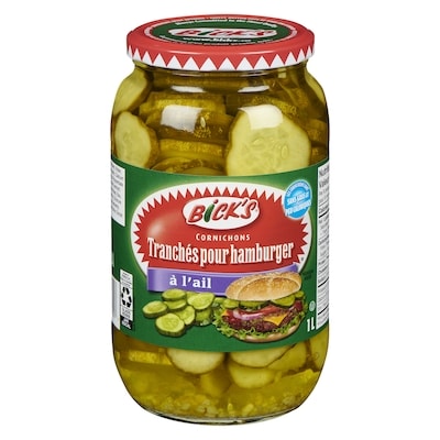 Bick’s Cornichons tranchés pour hamburger à l'ail 1 l, 0,70 $/100ml